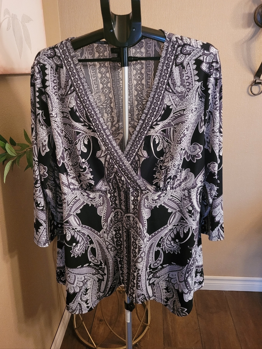 ATTITUDE Plus Black and White Paisley Women's Blouse